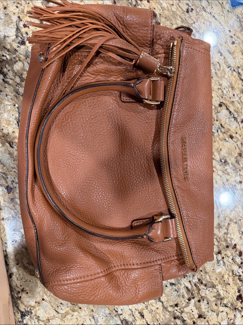 Michael Kors Cognac Leather Shoulder Bag with Fringe Tassel